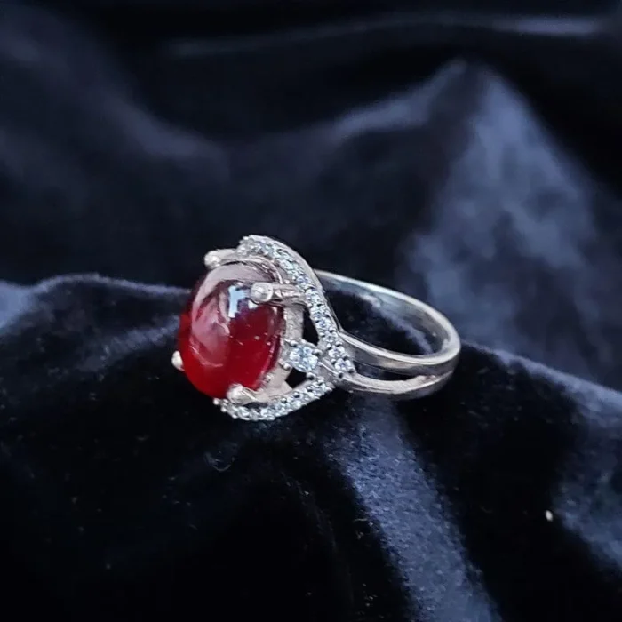 انگشتر نقره زنانه با نگین گارنت یا هسونایت درشت اصل آقابزرگ کد 571 - Image 3