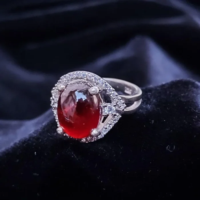 انگشتر نقره زنانه با نگین گارنت یا هسونایت درشت اصل آقابزرگ کد 571 - Image 5