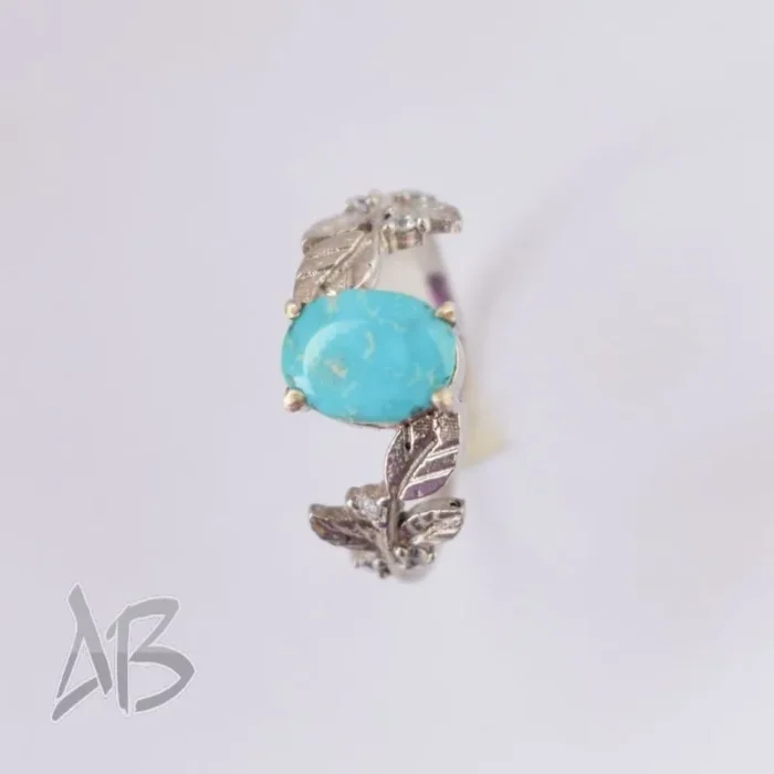 انگشتر نقره زنانه فیروزه نیشابور اصل عیار 925  آقابزرگ کد 584 - Image 4