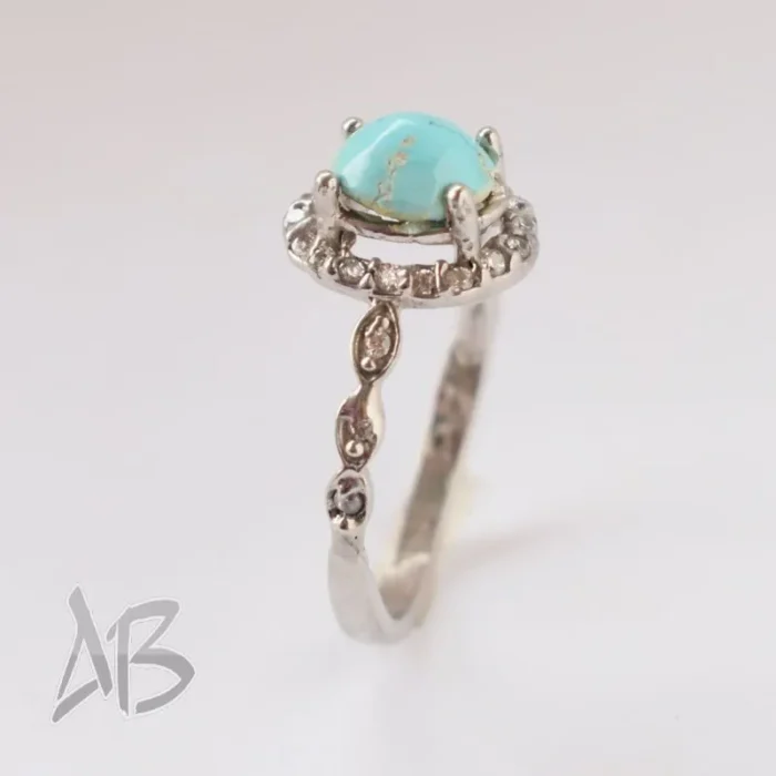 انگشتر نقره زنانه طرح گندمی فیروزه نیشابور اصل آقابزرگ کد 586 - Image 4