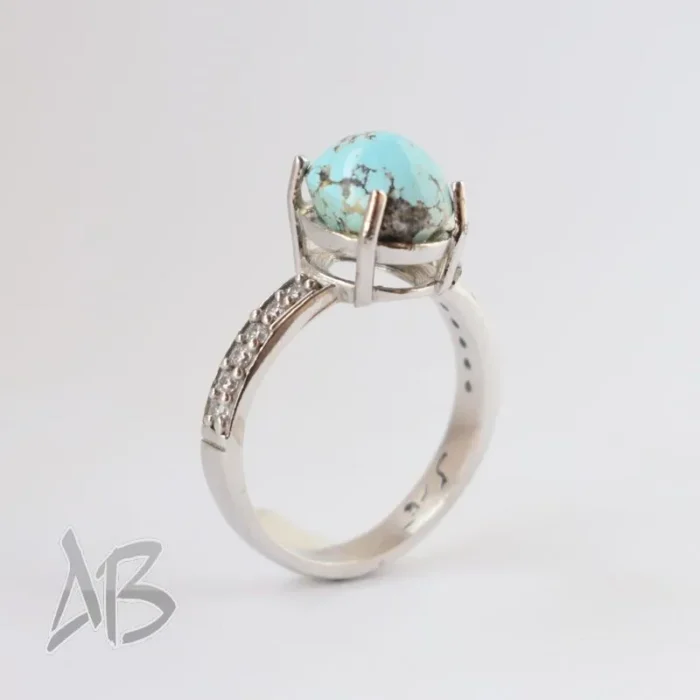 انگشتر نقره زنانه فیروزه نیشابور اصل آقابزرگ کد 587 - Image 7