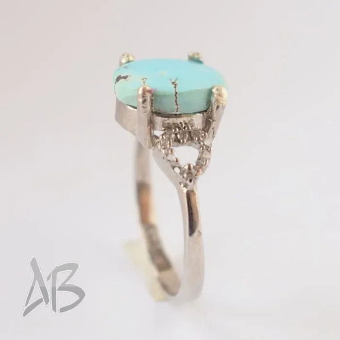 انگشتر نقره زنانه فیروزه نیشابور اصل آقابزرگ کد 588 - Image 7