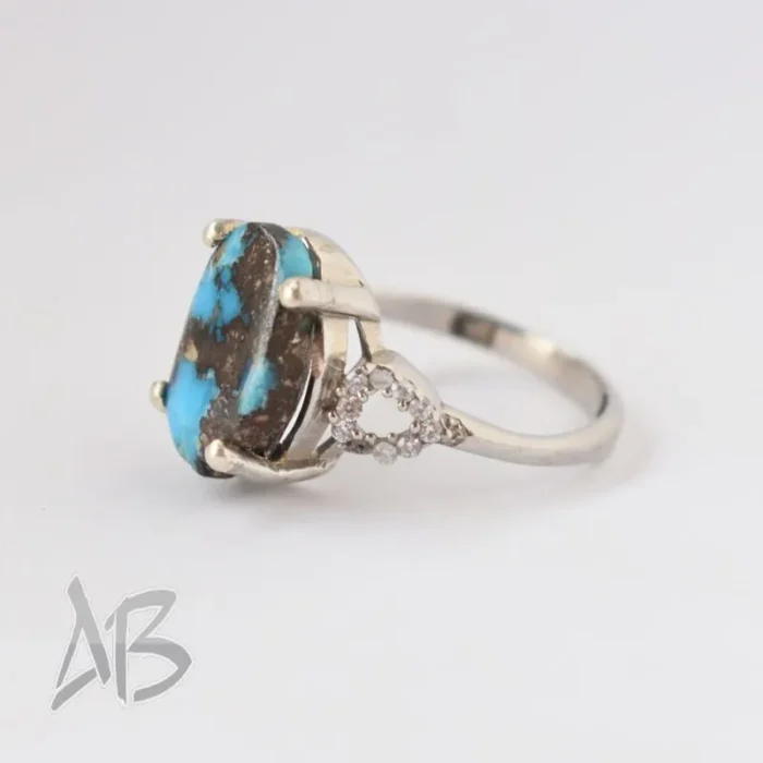 انگشتر نقره زنانه فیروزه نیشابور تیره اصل آقابزرگ کد 590 - Image 4