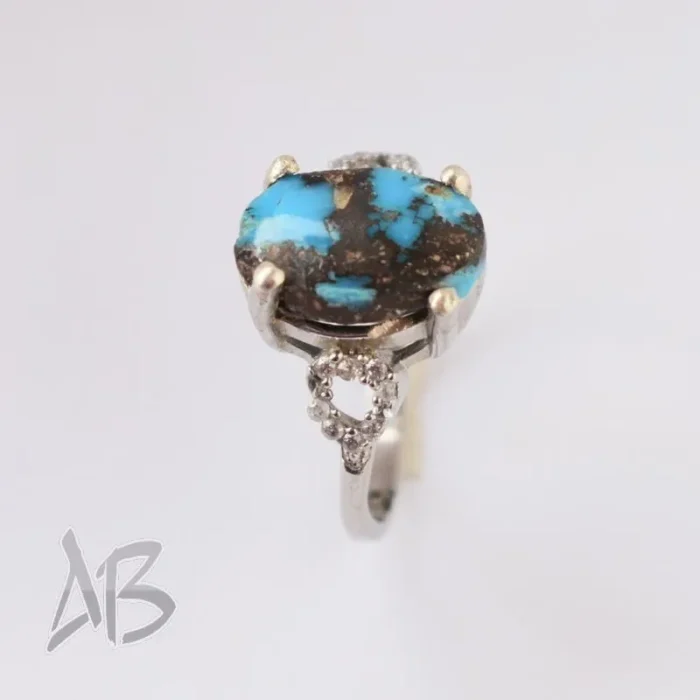 انگشتر نقره زنانه فیروزه نیشابور تیره اصل آقابزرگ کد 590 - Image 5