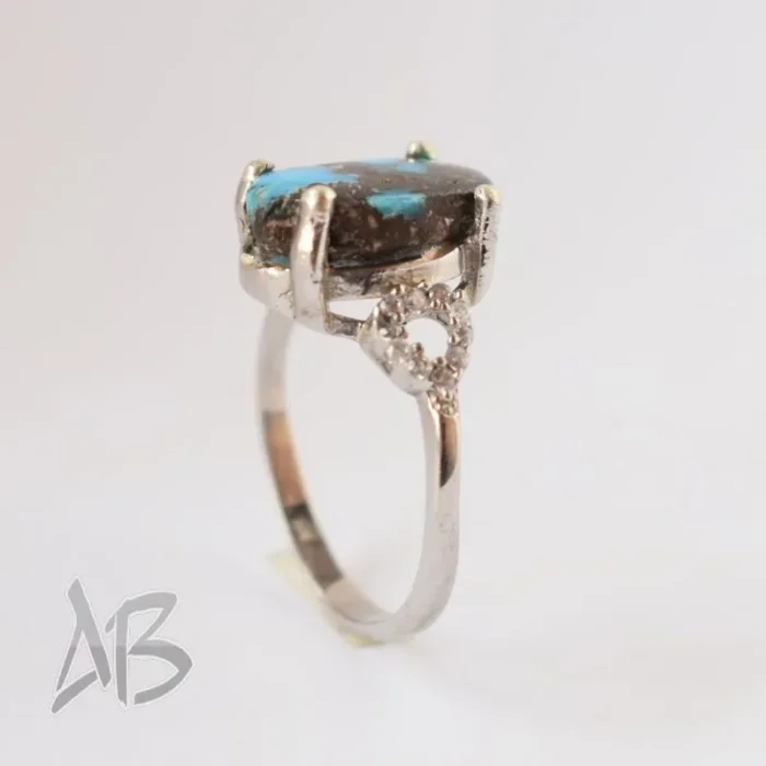 انگشتر نقره زنانه فیروزه نیشابور تیره اصل آقابزرگ کد 590 - Image 7