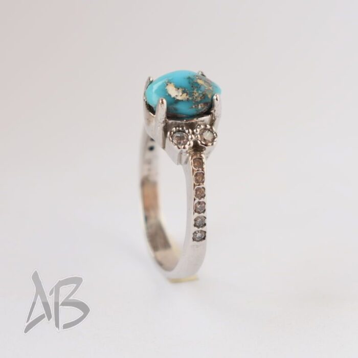 انگشتر نقره زنانه فیروزه نیشابور اصل آقابزرگ کد 593 - Image 3