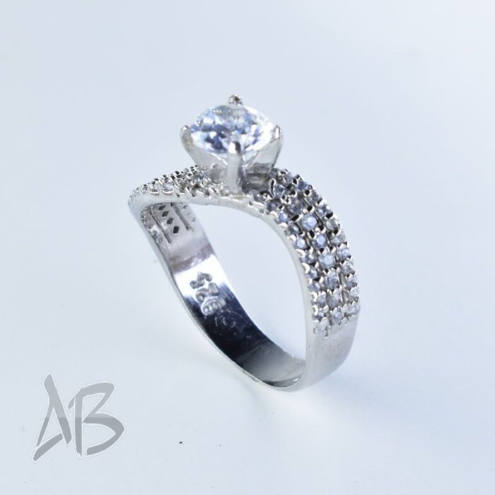 انگشتر نقره زنانه نگین دار سولیتر عیار 925 آبکاری طلا سفید آقابزرگ کد 595 - Image 4