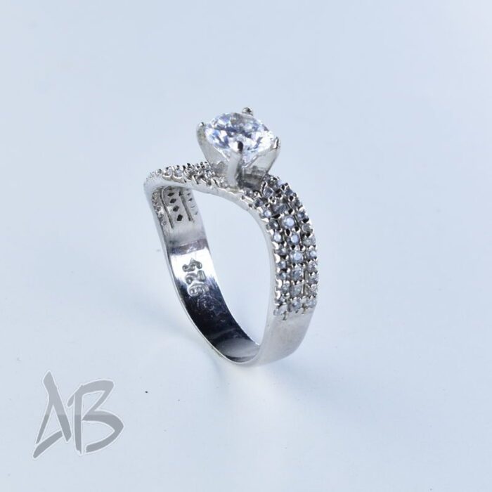 انگشتر نقره زنانه نگین دار سولیتر عیار 925 آبکاری طلا سفید آقابزرگ کد 595 - Image 5