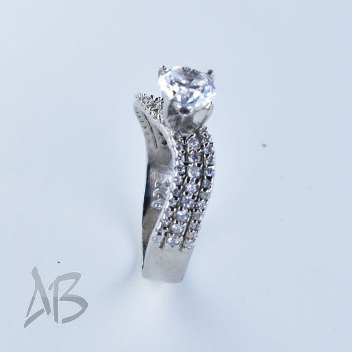 انگشتر نقره زنانه نگین دار سولیتر عیار 925 آبکاری طلا سفید آقابزرگ کد 595 - Image 6