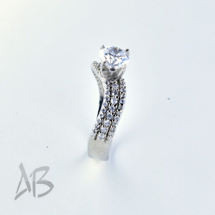 انگشتر نقره زنانه نگین دار سولیتر عیار 925 آبکاری طلا سفید آقابزرگ کد 595 - Image 7