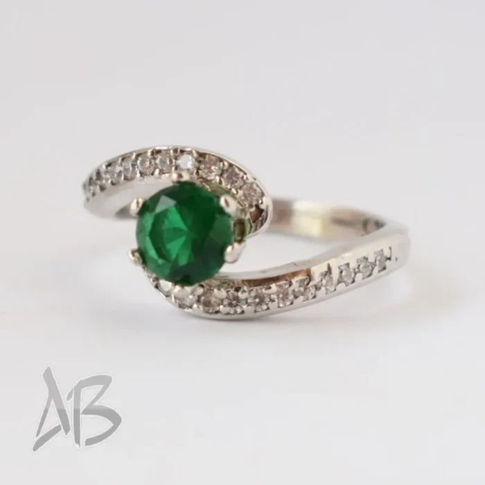 انگشتر نقره زنانه سولیتر سبز آبکاری طلا یا رودیوم آقابزرگ کد 598 - Image 3