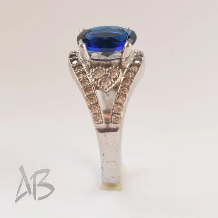 انگشتر نقره زنانه نگین آبی آبکاری طلا عیار 925 آقابزرگ کد 601 - Image 4