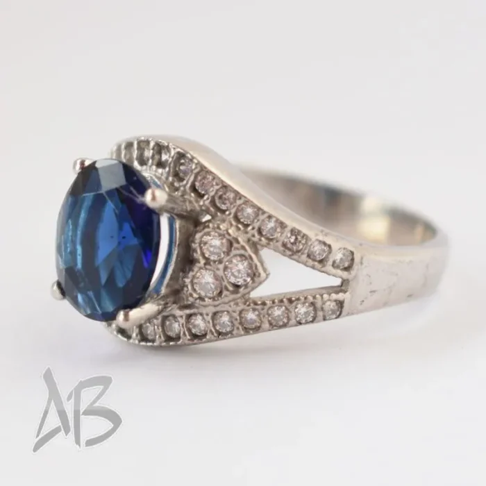 انگشتر نقره زنانه نگین آبی آبکاری طلا عیار 925 آقابزرگ کد 601 - Image 5