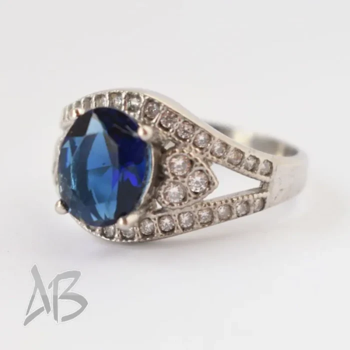 انگشتر نقره زنانه نگین آبی آبکاری طلا عیار 925 آقابزرگ کد 601 - Image 6