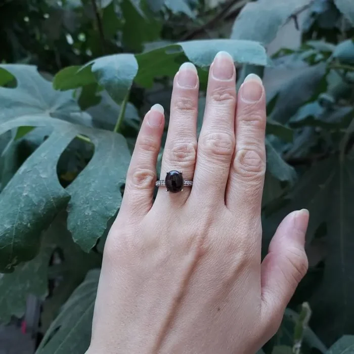 انگشتر نقره زنانه اسموکی کوارتز (دودی) طبیعی ساده و جذاب آقابزرگ کد 573 - Image 3