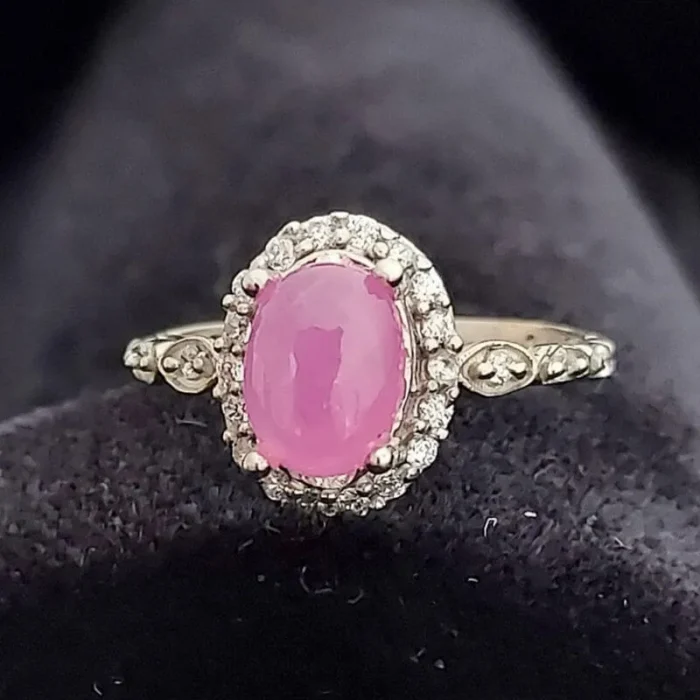 انگشتر نقره زنانه گندمی یاقوت صورتی اصل کابوشن آقابزرگ کد 561 - Image 4