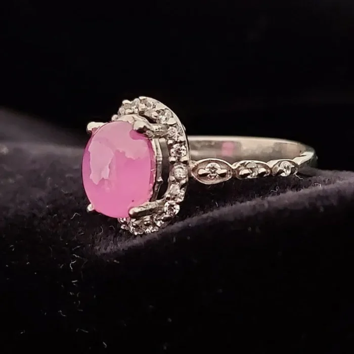 انگشتر نقره زنانه گندمی یاقوت صورتی اصل کابوشن آقابزرگ کد 561 - Image 6