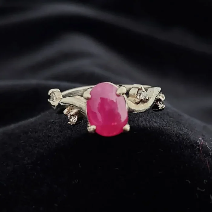 انگشتر نقره زنانه یاقوت صورتی اصل تراش کابوشن آقابزرگ کد 563 - Image 4