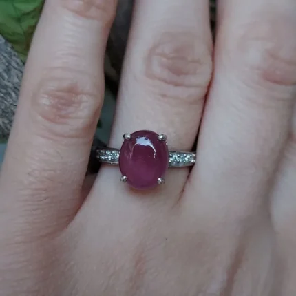 انگشتر نقره زنانه یا نگین یاقوت صورتی