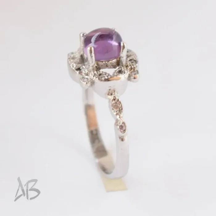 انگشتر نقره زنانه آمتیست (آماتیست) اصل و معدنی تراش کابوشن آقابزرگ Am07 - Image 4