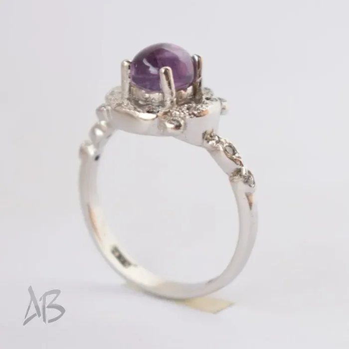 انگشتر نقره زنانه آمتیست (آماتیست) اصل و معدنی تراش کابوشن آقابزرگ Am07 - Image 6