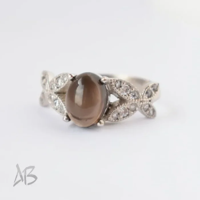 انگشتر نقره زنانه اسموکی کوارتز (دودی) طبیعی طرح پروانه آقابزرگ کد 616 - Image 4