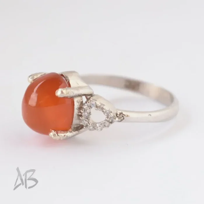 انگشتر نقره زنانه با نگین عقیق یمنی اصل، کد 618 - Image 4