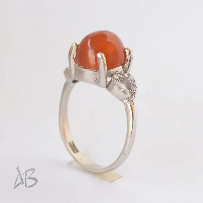 انگشتر نقره زنانه با نگین عقیق یمنی اصل، کد 618 - Image 6