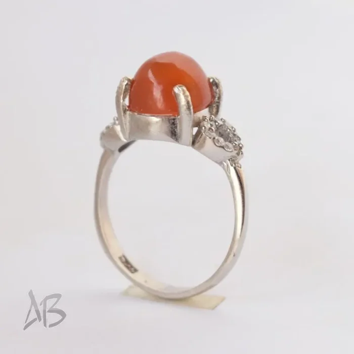 انگشتر نقره زنانه با نگین عقیق یمنی اصل، کد 618 - Image 7