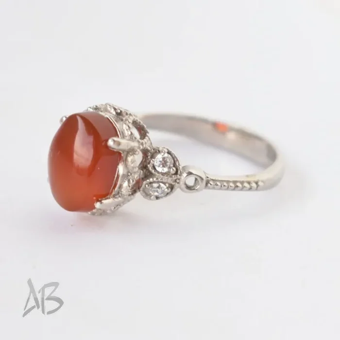 انگشتر نقره زنانه با نگین عقیق یمنی اصل، کد 619 - Image 4