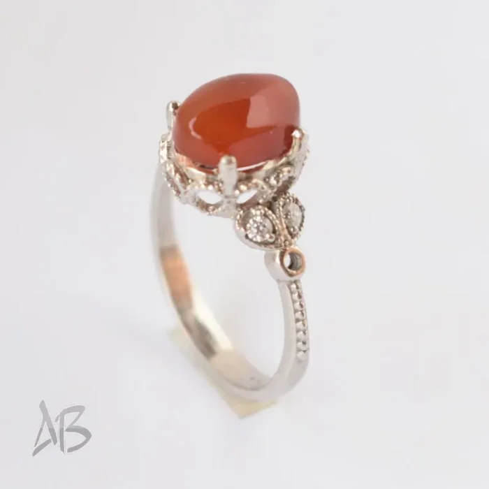 انگشتر نقره زنانه با نگین عقیق یمنی اصل، کد 619 - Image 5