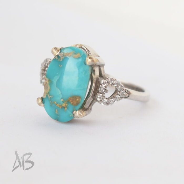 انگشتر نقره زنانه با نگین فیروزه نیشابور اصل درشت آقابزرگ کد 613 - Image 6