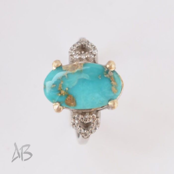 انگشتر نقره زنانه با نگین فیروزه نیشابور اصل درشت آقابزرگ کد 613 - Image 5