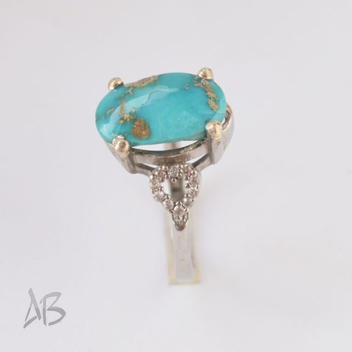 انگشتر نقره زنانه با نگین فیروزه نیشابور اصل درشت آقابزرگ کد 613 - Image 4