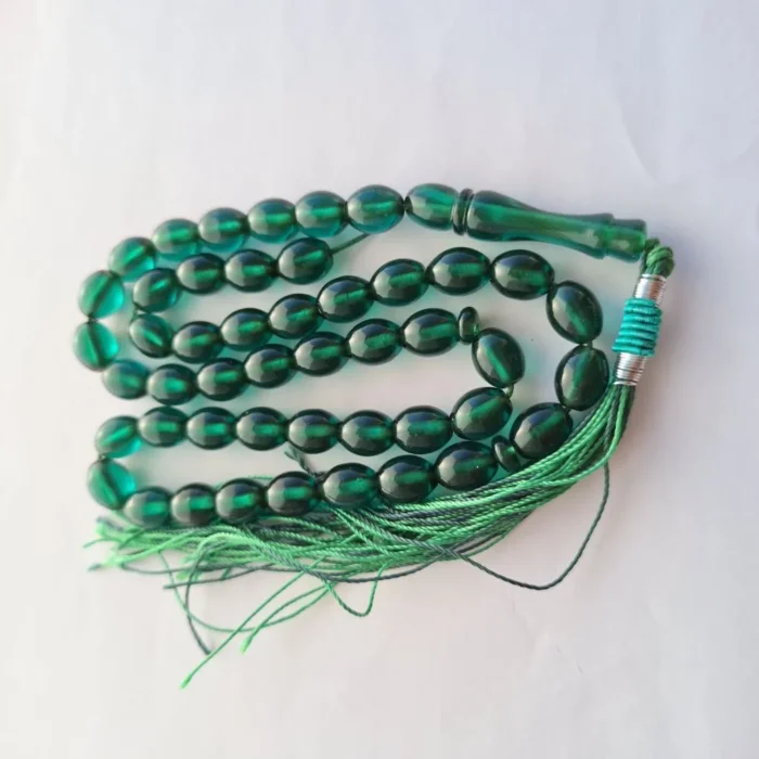 تسبیح سندلوس 47 دانه اصل بودار کد 1004 تراش تخم‌مرغی سبز خوشرنگ آقابزرگ - Image 5