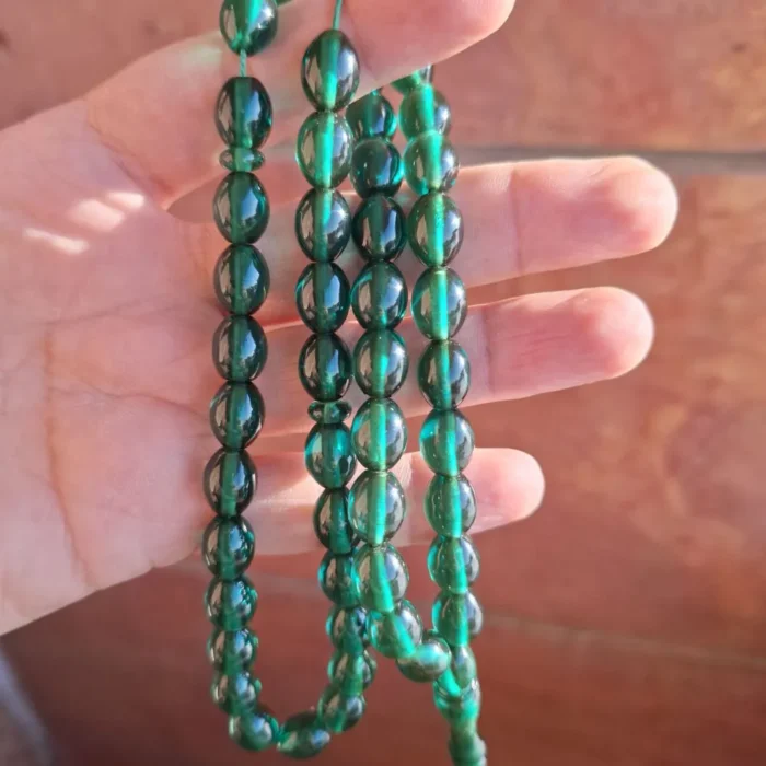 تسبیح سندلوس 47 دانه اصل بودار کد 1004 تراش تخم‌مرغی سبز خوشرنگ آقابزرگ - Image 6