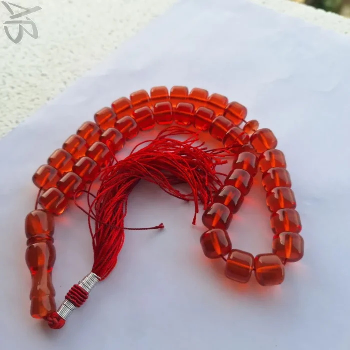 تسبیح سندلوس 37 دانه کد 1007 بودار تراش استوانه‌ای قرمز آقابزرگ - Image 6