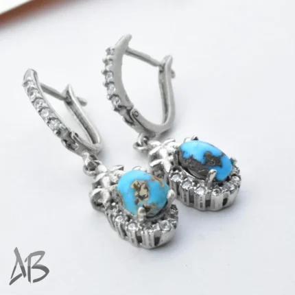 گوشواره نقره با نگین فیروزه نیشابوری