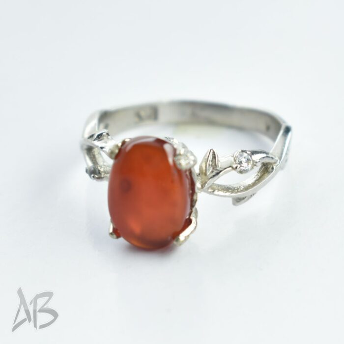 انگشتر نقره زنانه با رکاب جذاب و نگین عقیق یمنی اصل، کد 640 - Image 4