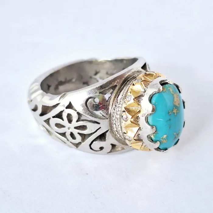 انگشتر مردانه دست‌ساز با نگین فیروزه نیشابور کد 110 - Image 5