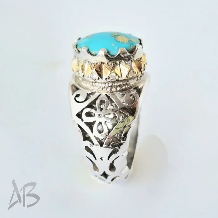 انگشتر مردانه دست‌ساز با نگین فیروزه نیشابور کد 110 - Image 8