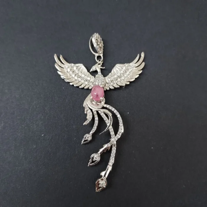 گردنبند یا مدالی نقره زنانه طرح سیمرغ نگین یاقوت آفریقایی اصل آقابزرگ کد Med14 - Image 5