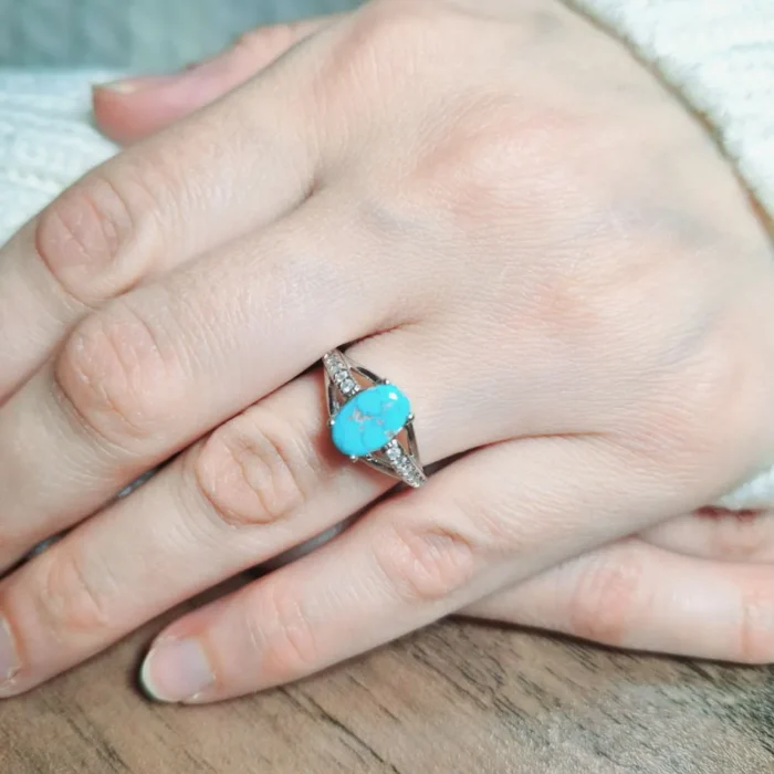 انگشتر نقره زنانه با نگین فیروزه نیشابور