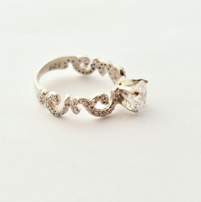 انگشتر نقره زنانه سولیتر عیار 925 آبکاری رودیوم مناسب انگشت ظریف آقابزرگ کد 637 - Image 3