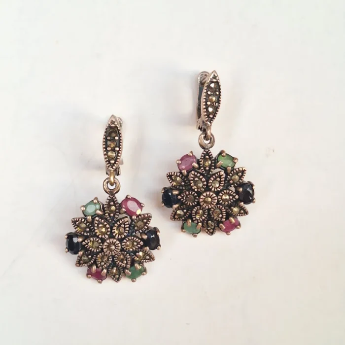 گوشواره نقره زنانه چند جواهر اصل سیاه قلم تایلندی عیار 925 کد G112 آقابزرگ - Image 4