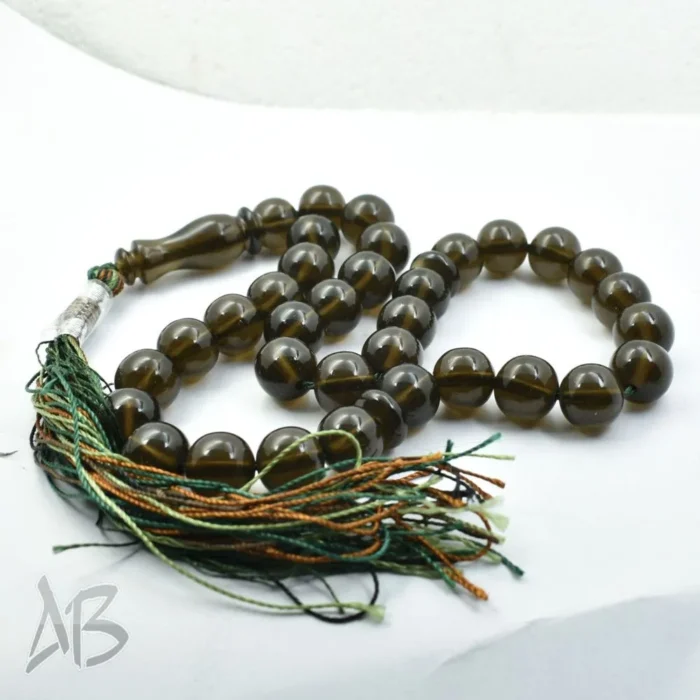 تسبیح سندلوس اصل بودار گرد قهوه‌ای نفتی 33 دانه کد 707 - Image 4