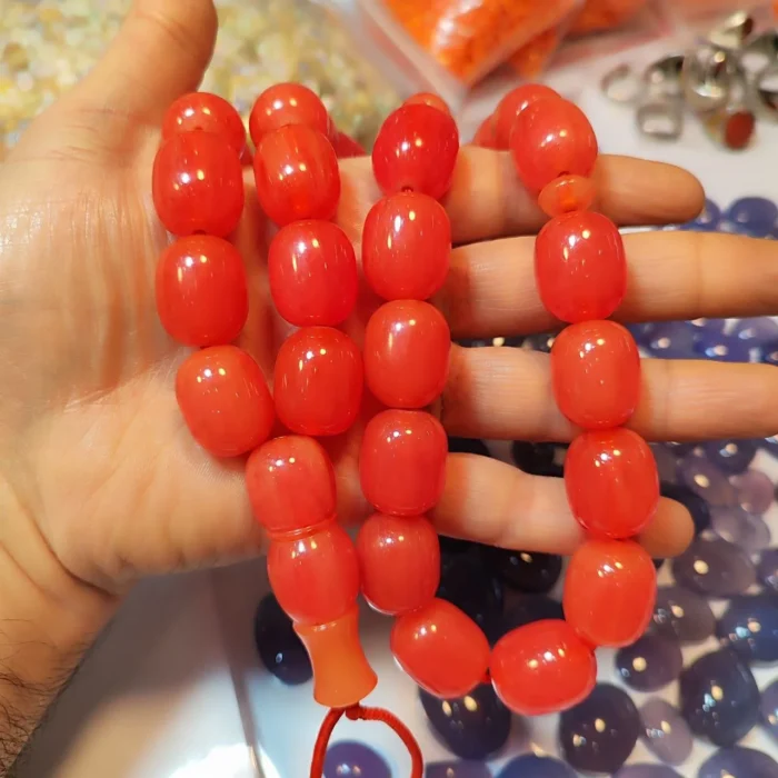 تسبیح سندلوس اصل کلکسیونی بودار 33 دانه خربزه‌ای آلمانی (تراش هنگ کنگ) نایاب کد ۱۰۲۵ - Image 6