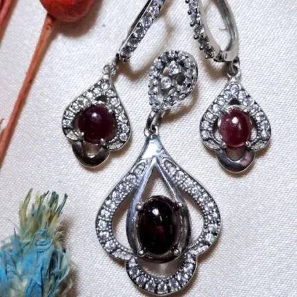 نیم ست نقره نگین گارنت اصل قرمز