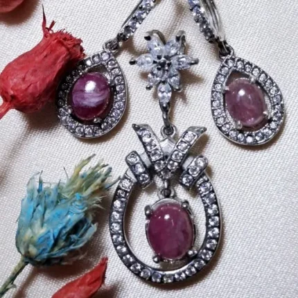 نیم ست نقره یاقوت صورتی اصل