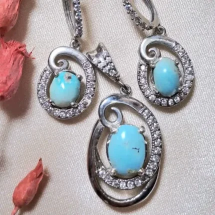 نیم ست نقره فیروزه اصل نیشابوری عیار 925